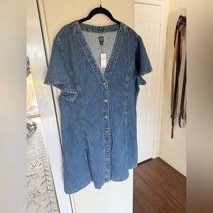 GAP Blue Denim Button V-Neck Dress